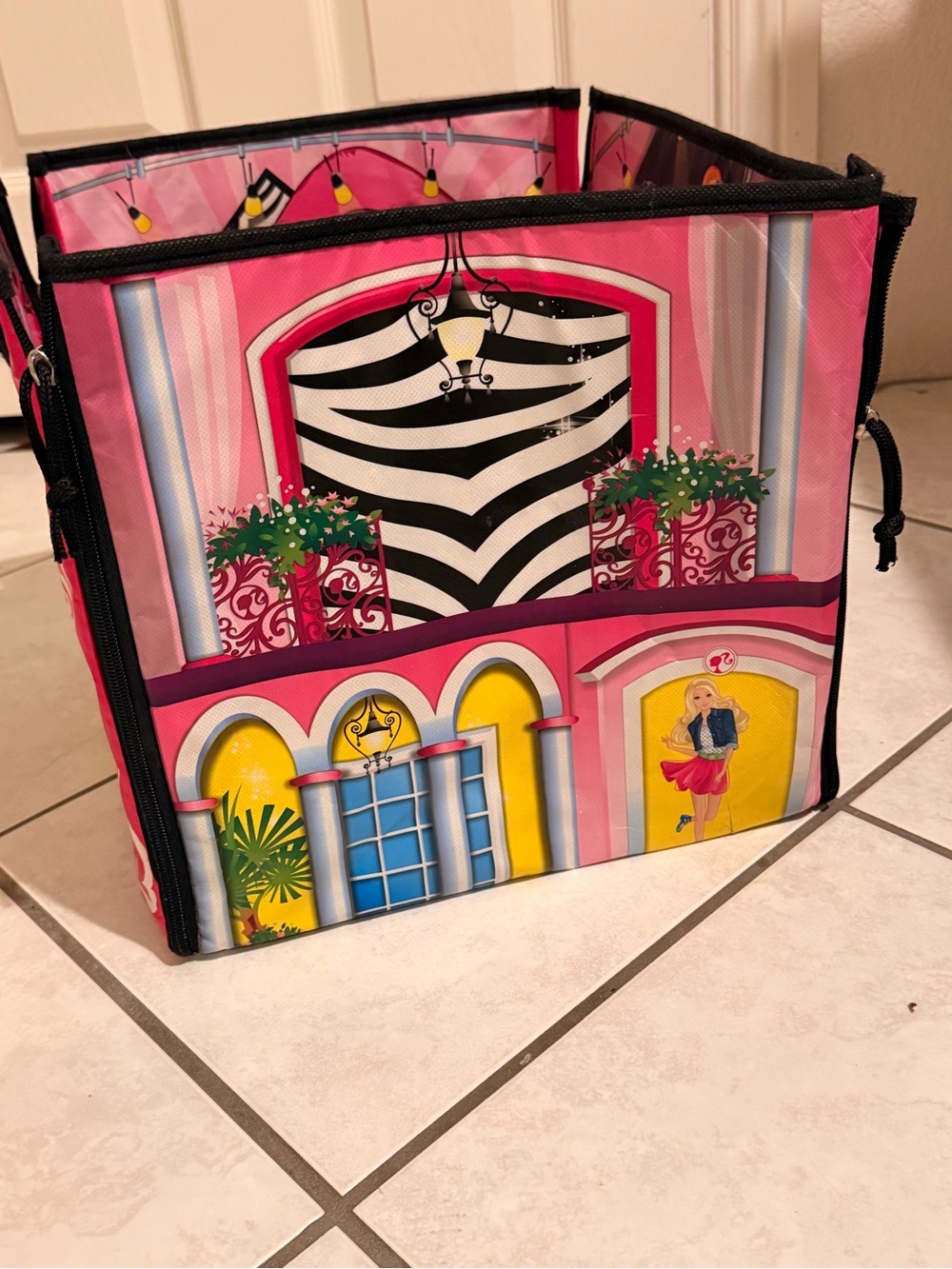 Barbie Foldable Pink Character Storage Bin with Yellow and Blue Accents